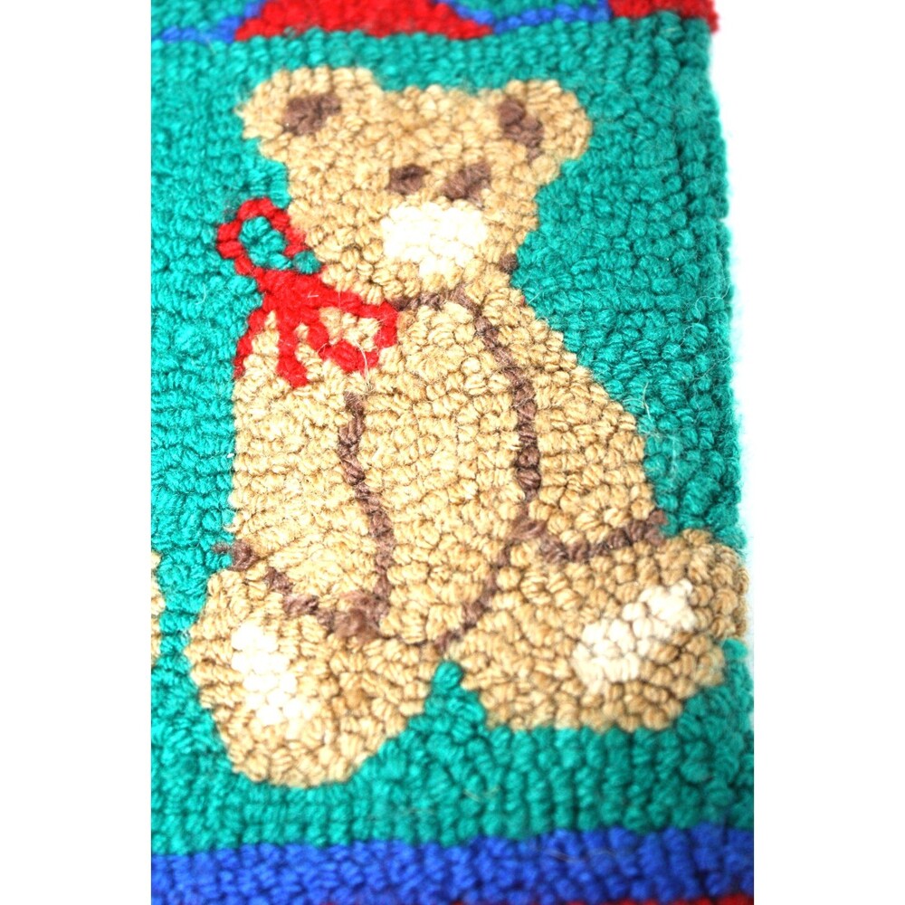 VTG Christmas Stocking Childs Teddy Bear Hooked Loop Crocheted - Picture 2 of 8